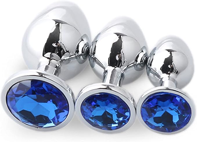 Sapphire Blue Crystal Metal Butt Plug Adult Toy Choose Your Size or Set of 3