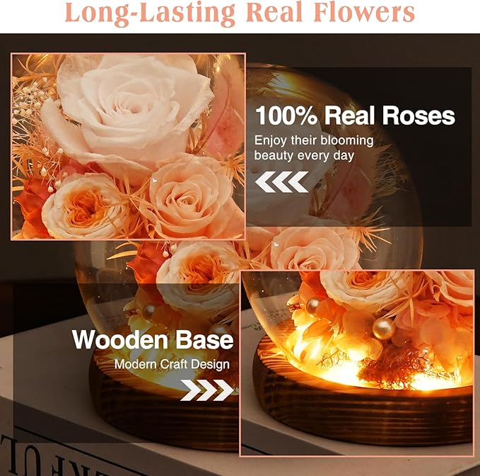 Gifts for Wome, Mom, Grandma, Wife, Preserved Rose Flowers in Glass Dome for Birthday Gifts, Christmas, Anniversary, Wedding, Thanksgiving, Mothers Day, with LED Light (Red) - Image 1
