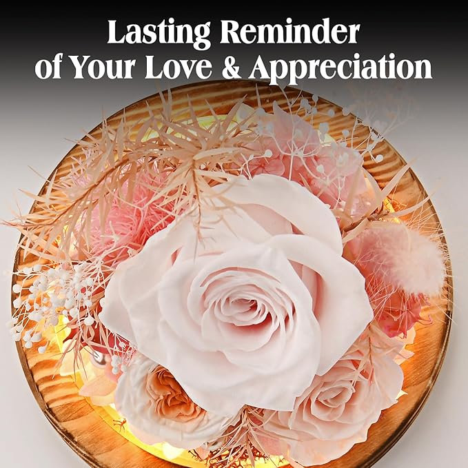 Gifts for Wome, Mom, Grandma, Wife, Preserved Rose Flowers in Glass Dome for Birthday Gifts, Christmas, Anniversary, Wedding, Thanksgiving, Mothers Day, with LED Light (Red) - Image 2