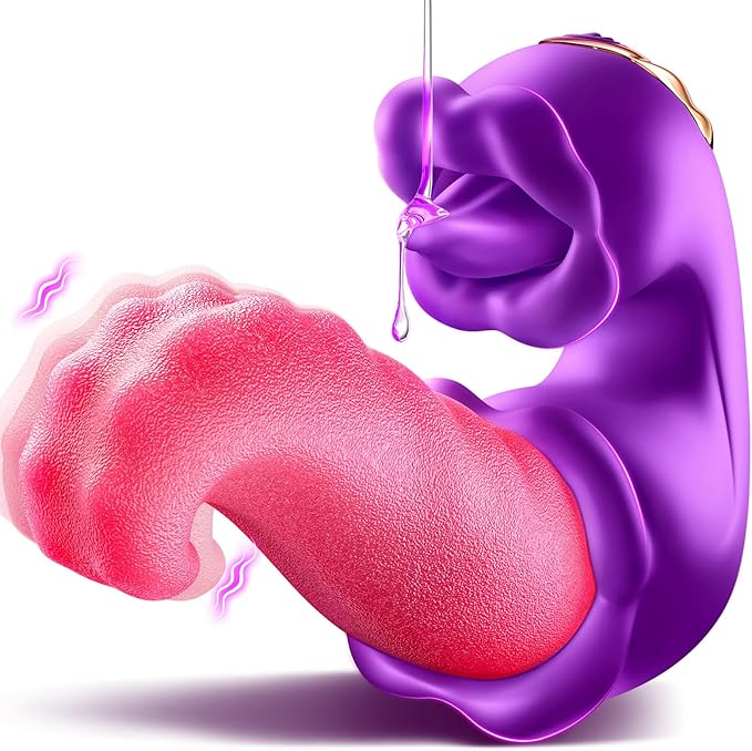 Vibrator Adult Sex Toys for Women - 4 in 1 Tongue Thrusting Vibrators Dildo Rose Sex Toys with 10 Licking Clitoral & 10 Vibration Mode, G Spot Clit Stimulator Pleasure Tools for Female Couples Games