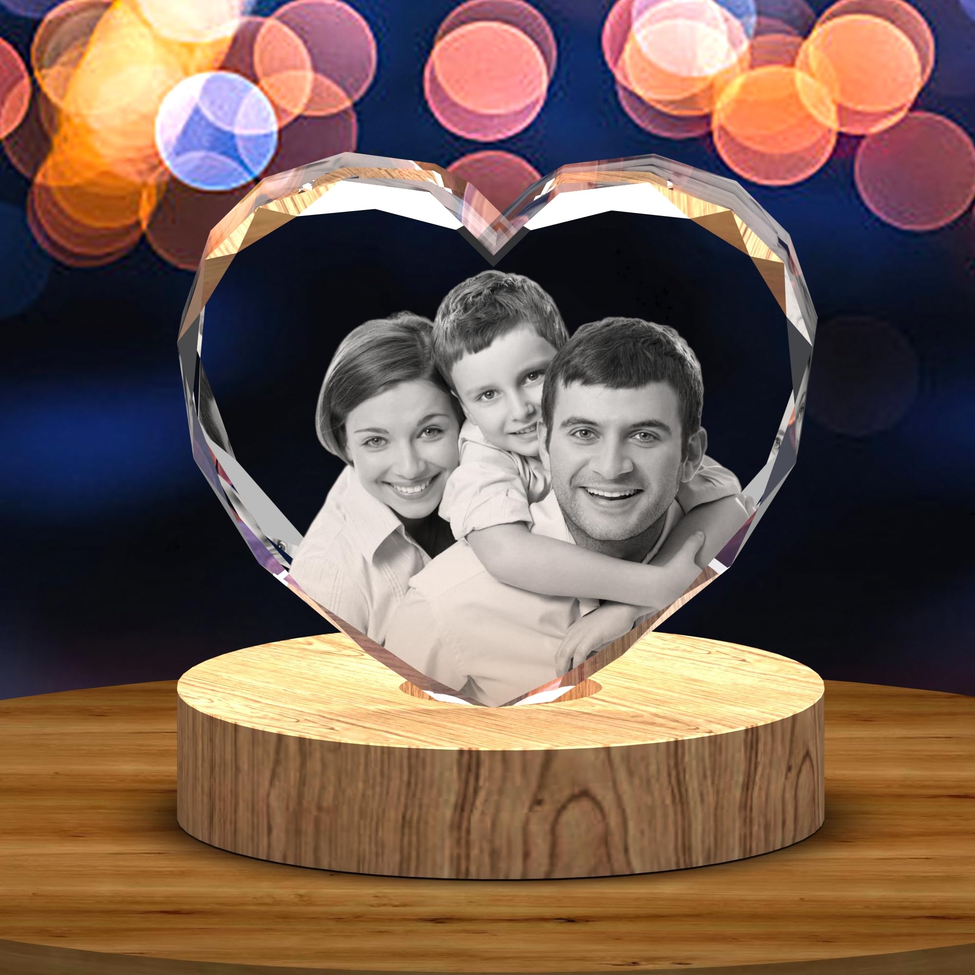 3D Crystal Heart Photo - Personalized, Your Photo for Mom, Dad, Her, Him, Engraved Picture, Custom Laser Etching, Unique Memorial Anniversary Present for Couples