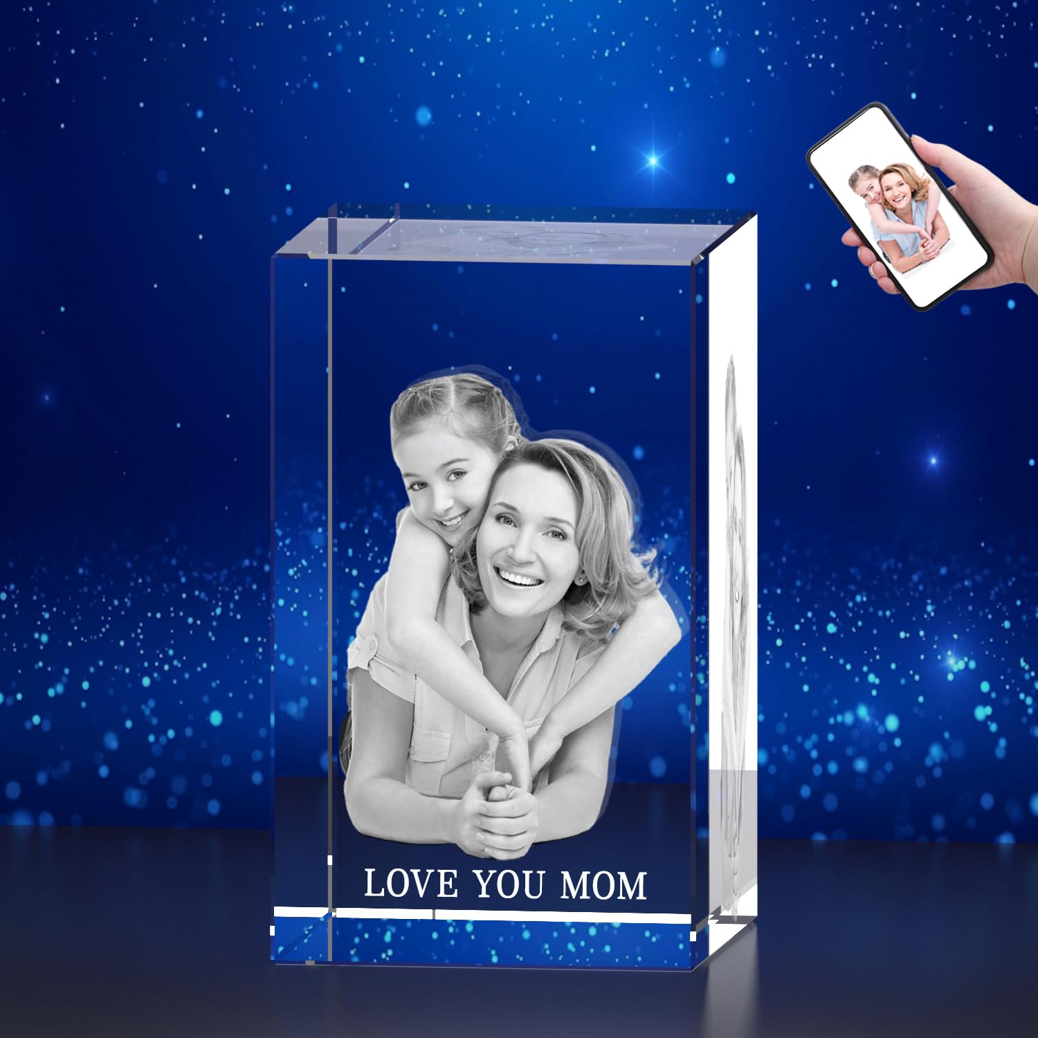 3D Crystal Photo, Customized Gifts for Women, Her, Wife, Men, Mom, Husband, Great Personalized Gift with Your Own Photo, Custom Birthday 3D Picture Rectangle, Couples Gifts (M)