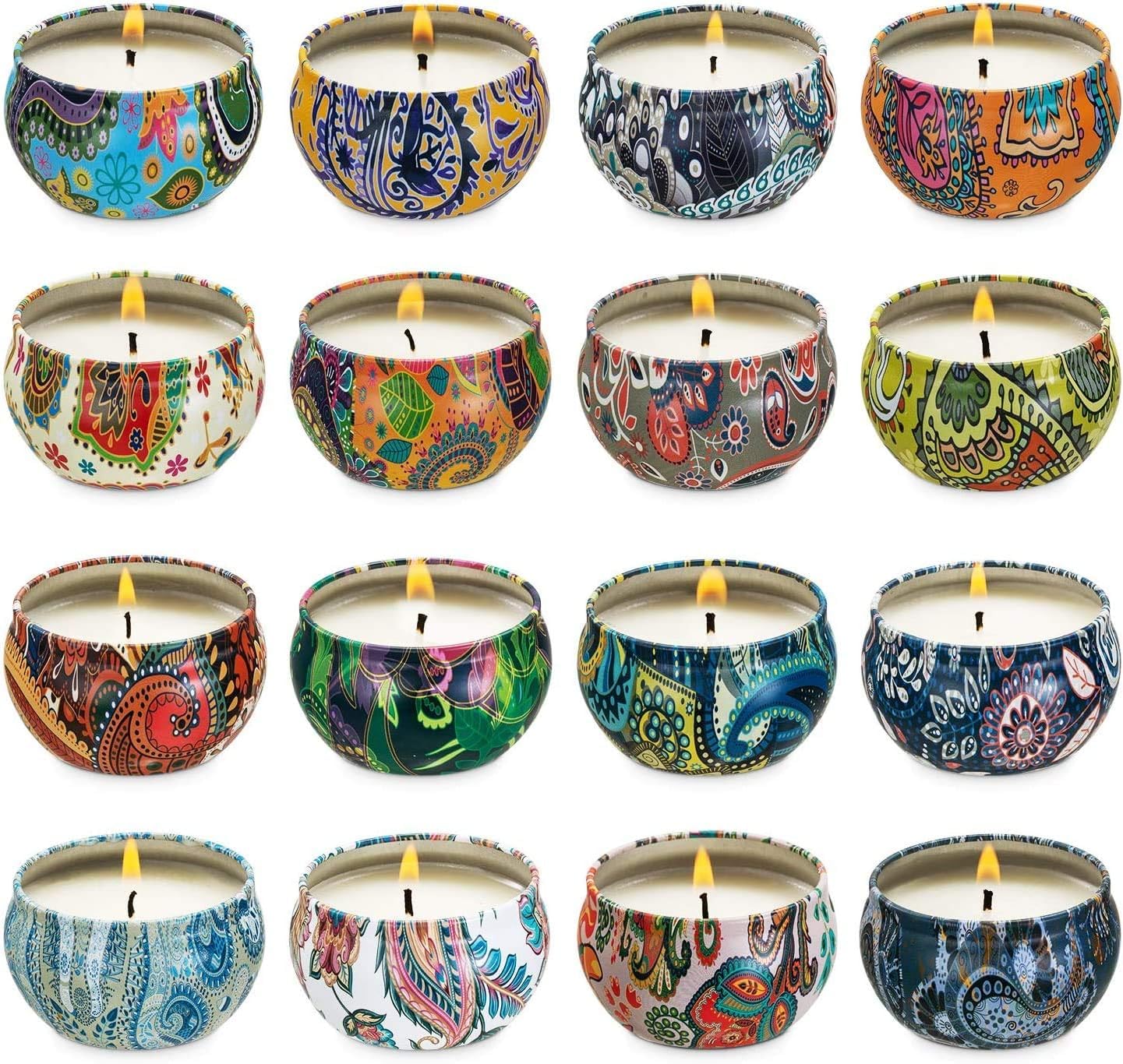 Set of 16 Small Scented Candles Soy Wax Aromatherapy Candles 2.5 OZ Portable Tin Candles with Lid, Relaxation Gifts Basket for Mother, Women, Friends and Coworkers …