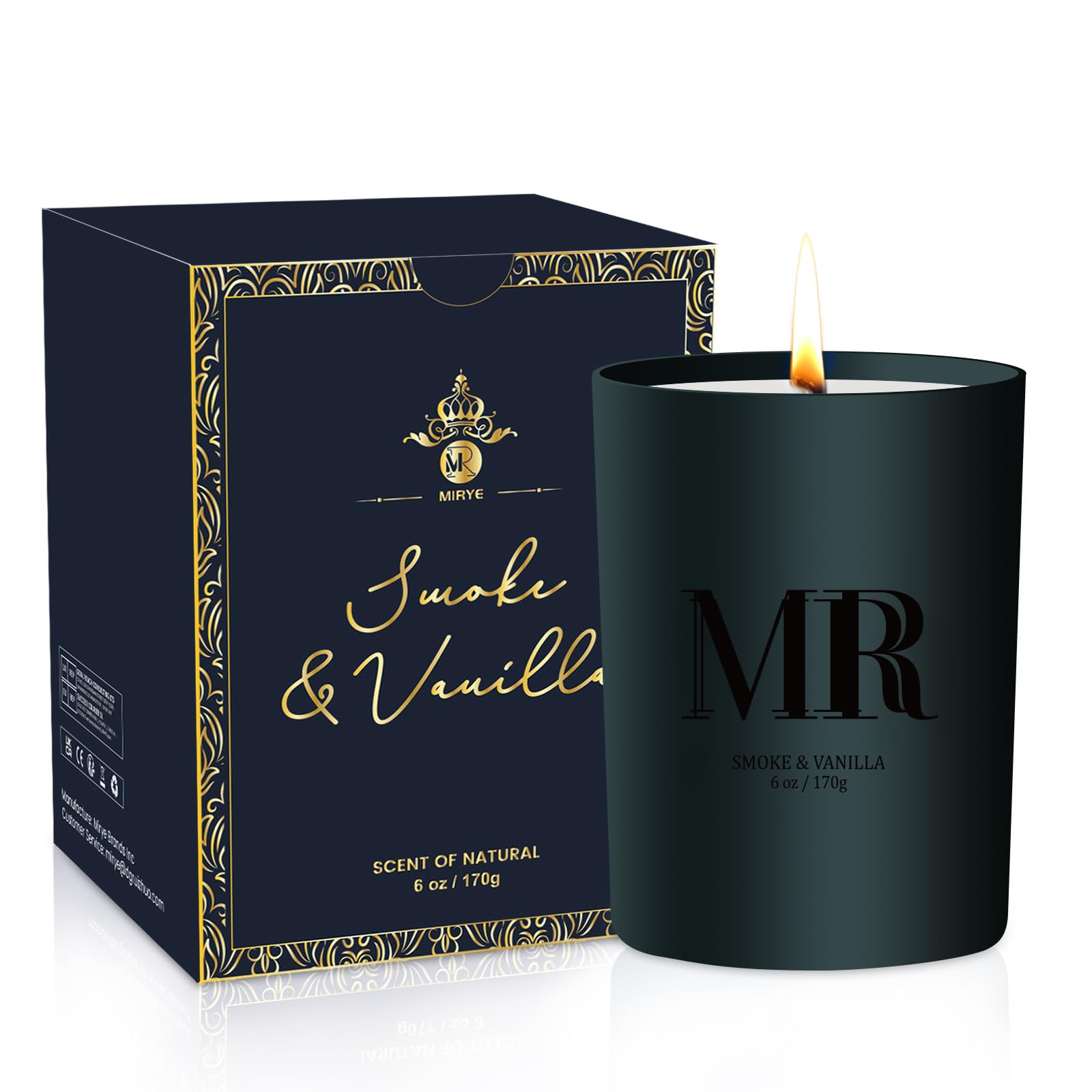 Smoke & Vanilla Scented Candle Gifts Set - Jar Scented Candles for Men, 6 Oz Soy Candle for Home Scented with 35 Hour Burn Time, Father's Day Candles Gifts for Dad, Husband, Boyfriend