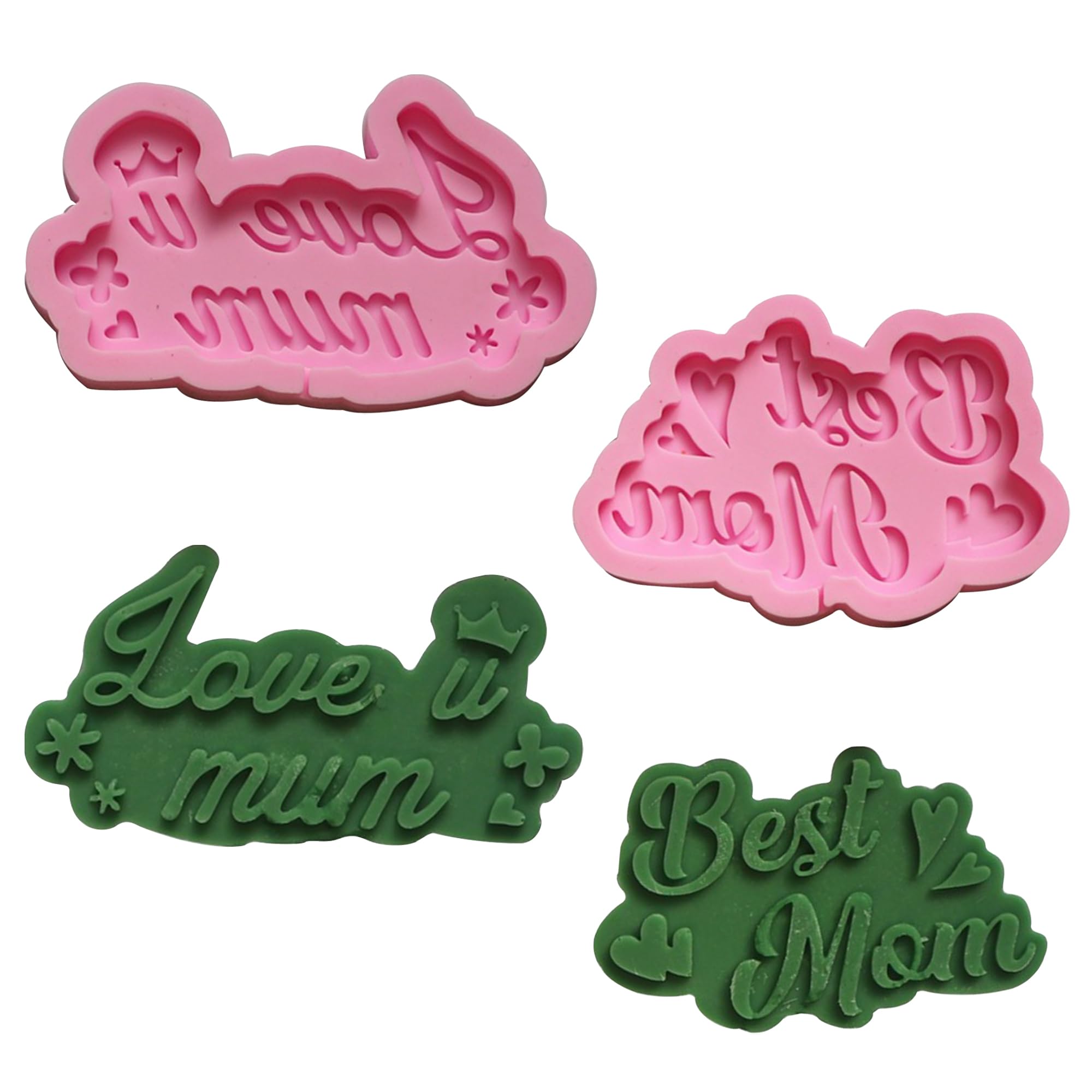 2Pcs Mothers Day Fondant Mold,Pink Love Mom Silicone Resin Mole Best Mom Chocolate Mold Silicone Molds Baking Tool for Candy Cake Polymer Clay Making,Mothers Day Birthday Gift Making Party Supplies