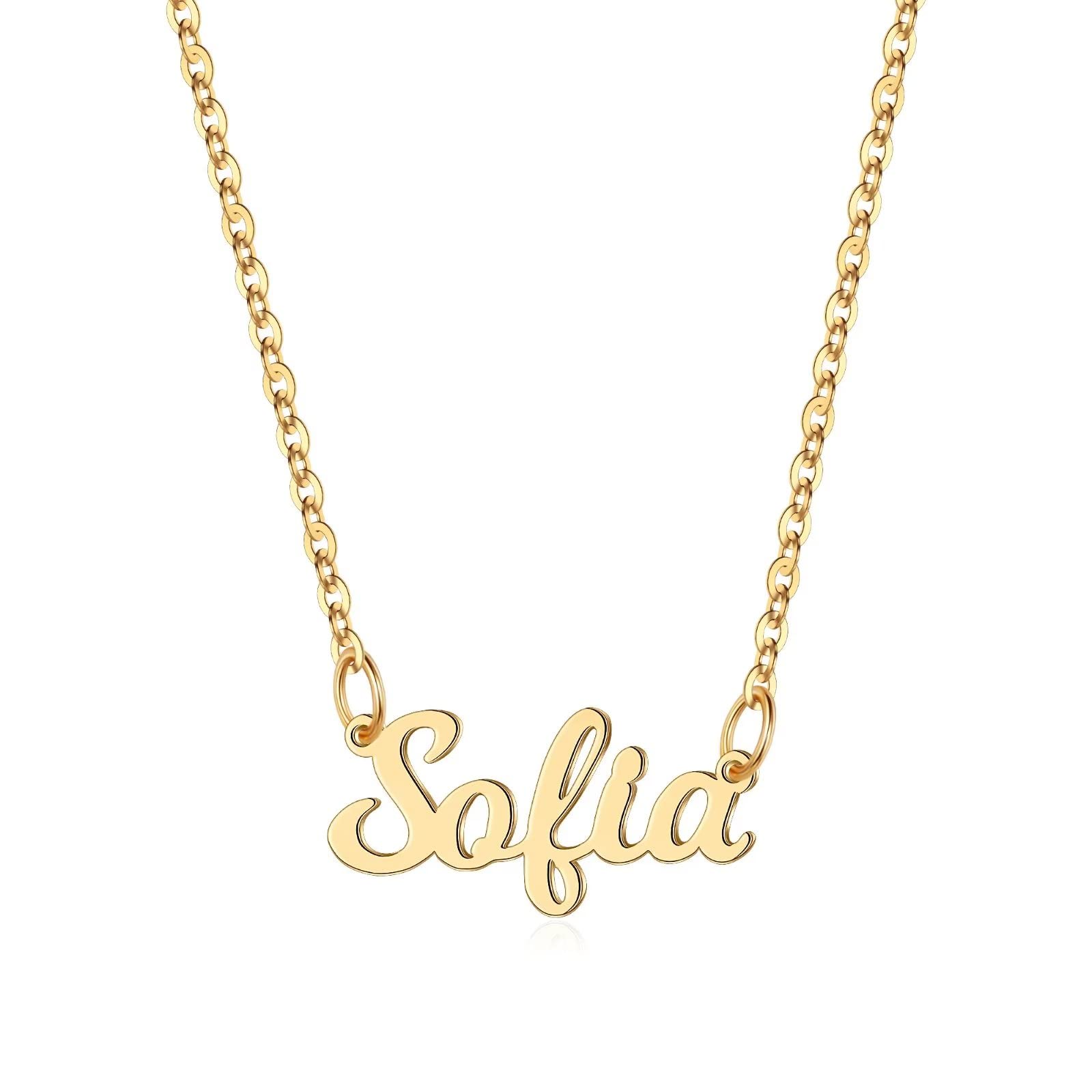 Ursteel Custom Name Necklace Personalized, 14K Gold Plated Personalized Name Necklace Dainty Name Plate Necklace Jewelry Personalized Gifts for Women