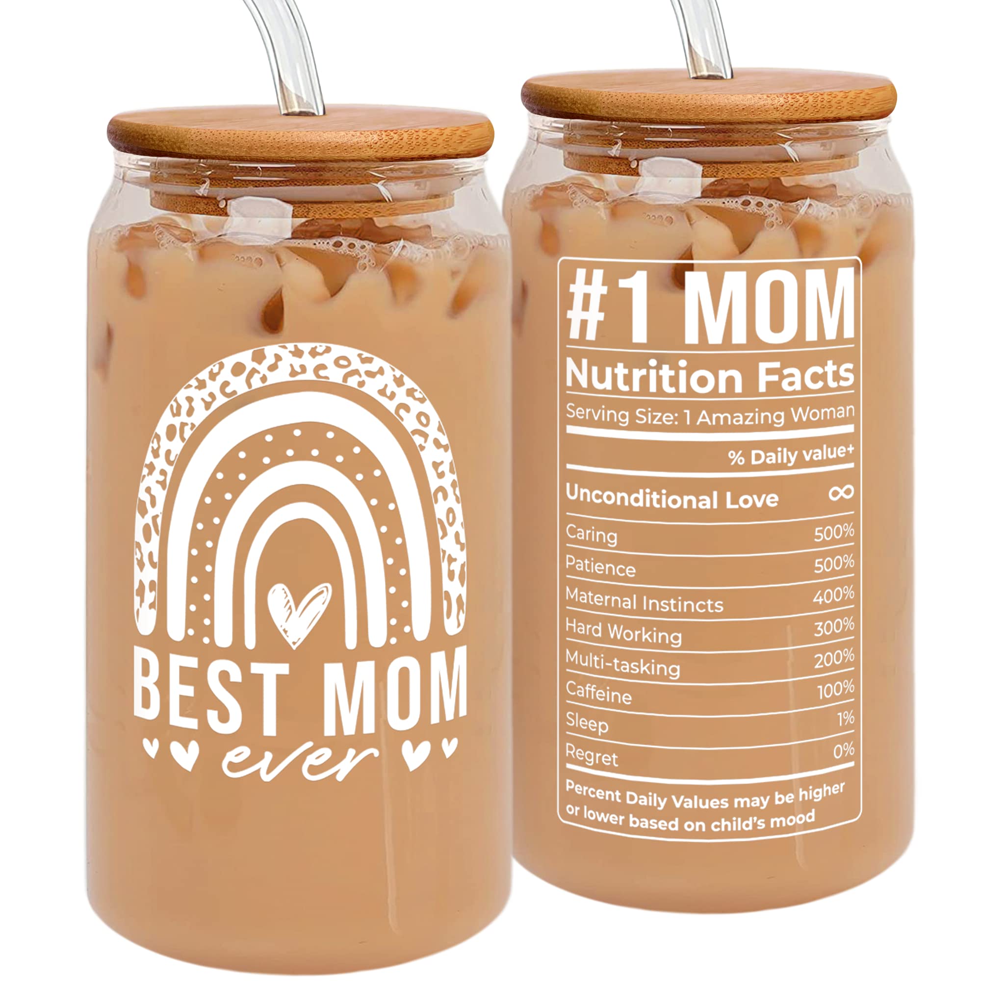 Gifts for Mom from Daughter Son - Birthday, Mothers Day, Christmas Mom Gifts for Wife, Her - Gift Ideas for Mama, Mother - Gift for New Moms, Mothers - 16 Oz 2-sided Can Glass