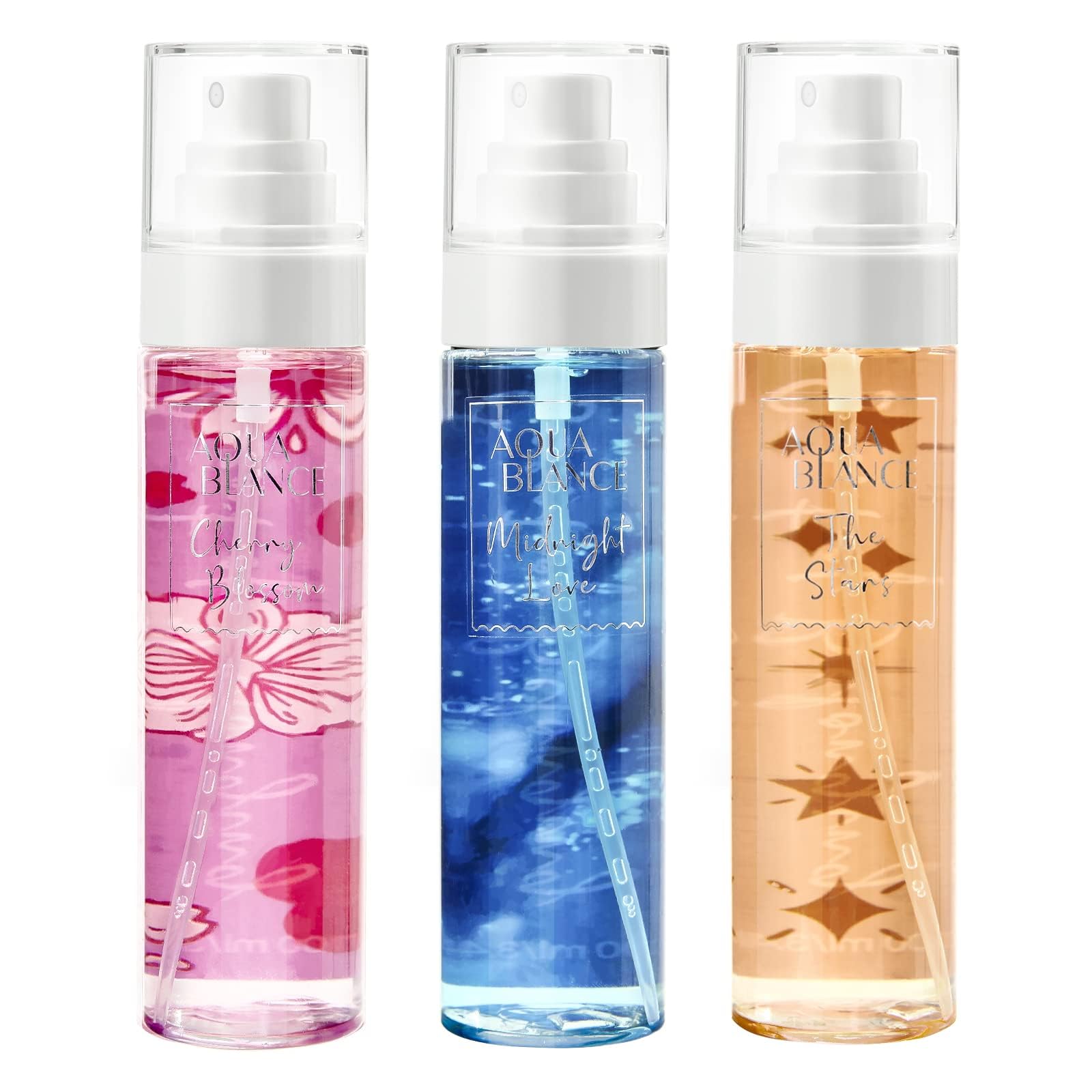 Body Spray for Women, Fragrance Mist Gift Set, Pack of 3, Each 3.4 Fl Oz, Total 10.2 Fl Oz, Cherry Blossoms, Stars, Night