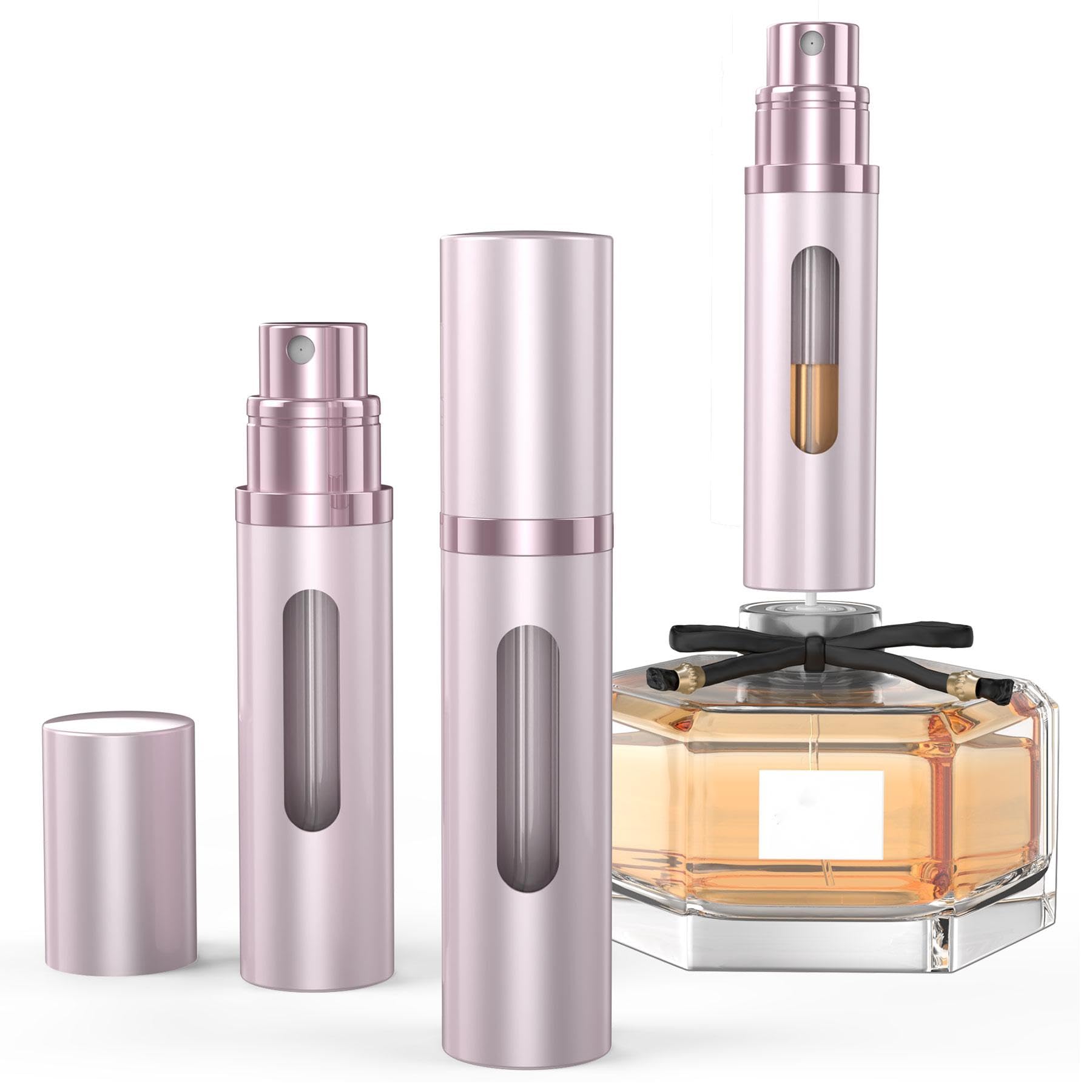 Perfume Travel Refillable Bottle,Bottom-Filling Fragrances Perfumes Atomizer, Mini Cologne Dispenser, Portable Sprayer Pocket Size Perfume Contianer for Cruise Car Trip Purse Gift 5ml (Pink)
