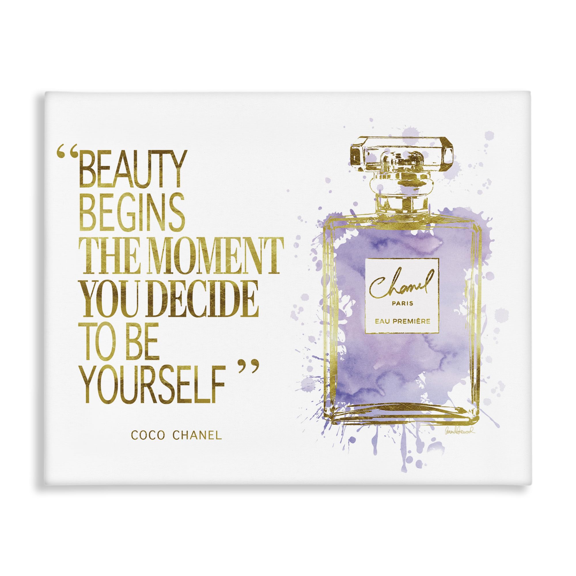 Stupell Industries Beauty Begins Designer Quote Purple Glam Perfume Bottle, Design by Amanda Greenwood