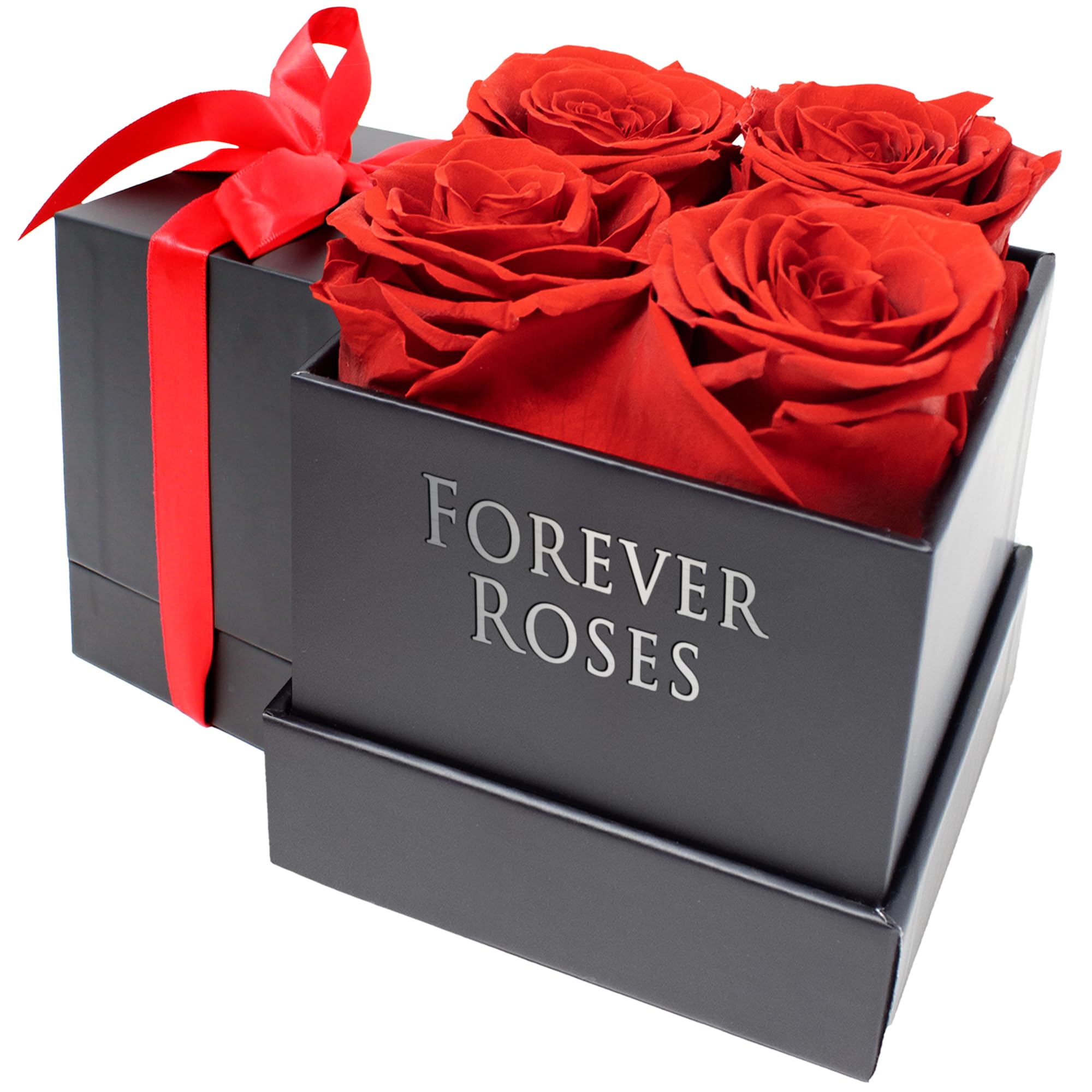 Preserved Flowers in a Box - Forever Roses Girlfriend Gift Ideas, for Sister, Mom, for Wife, Bride Gift, Anniversary, Valentines Gift for Her, 4 Infinity Roses in a Box