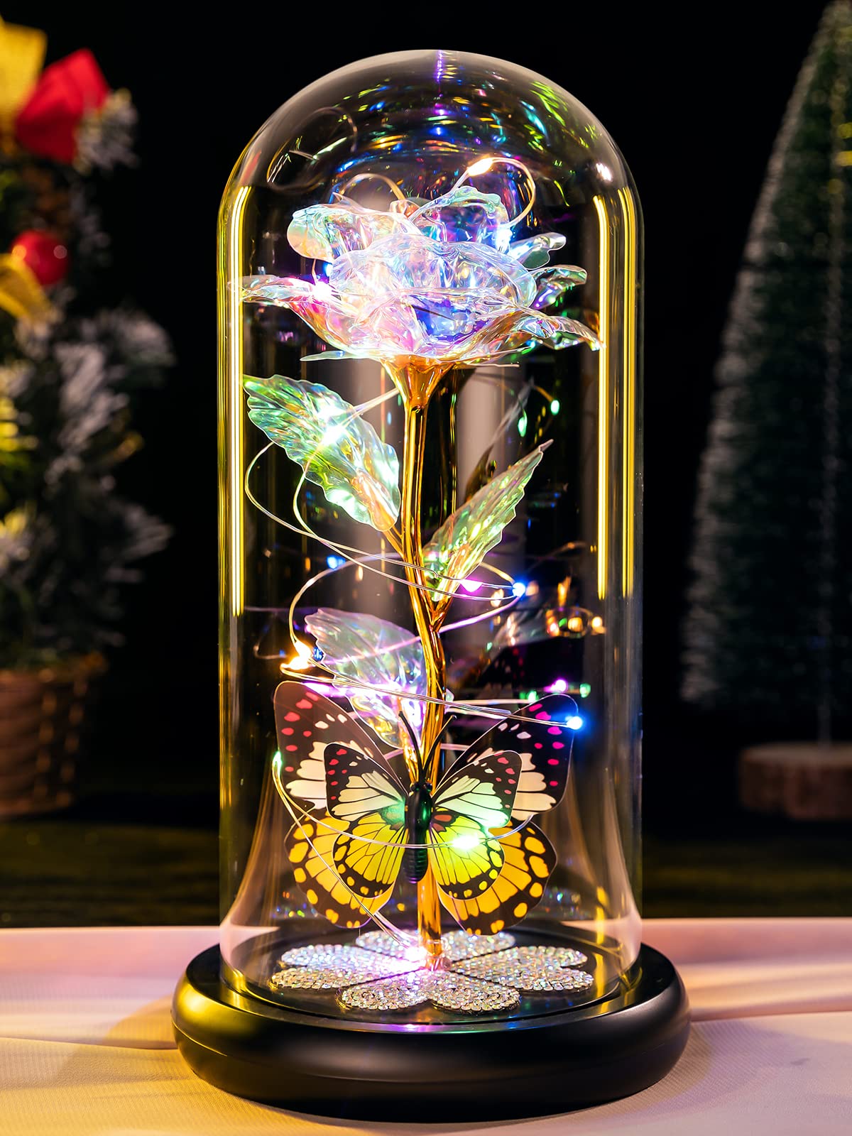 Mothers Day Rose Gifts for Mom, Galaxy Glass Rose Forever Eternal Crystal Flower Light Up Rose in Glass Dome with Butterfly Mother’s Day Birthday Gifts for Women Mom Wife Grandma Daughter Colorful