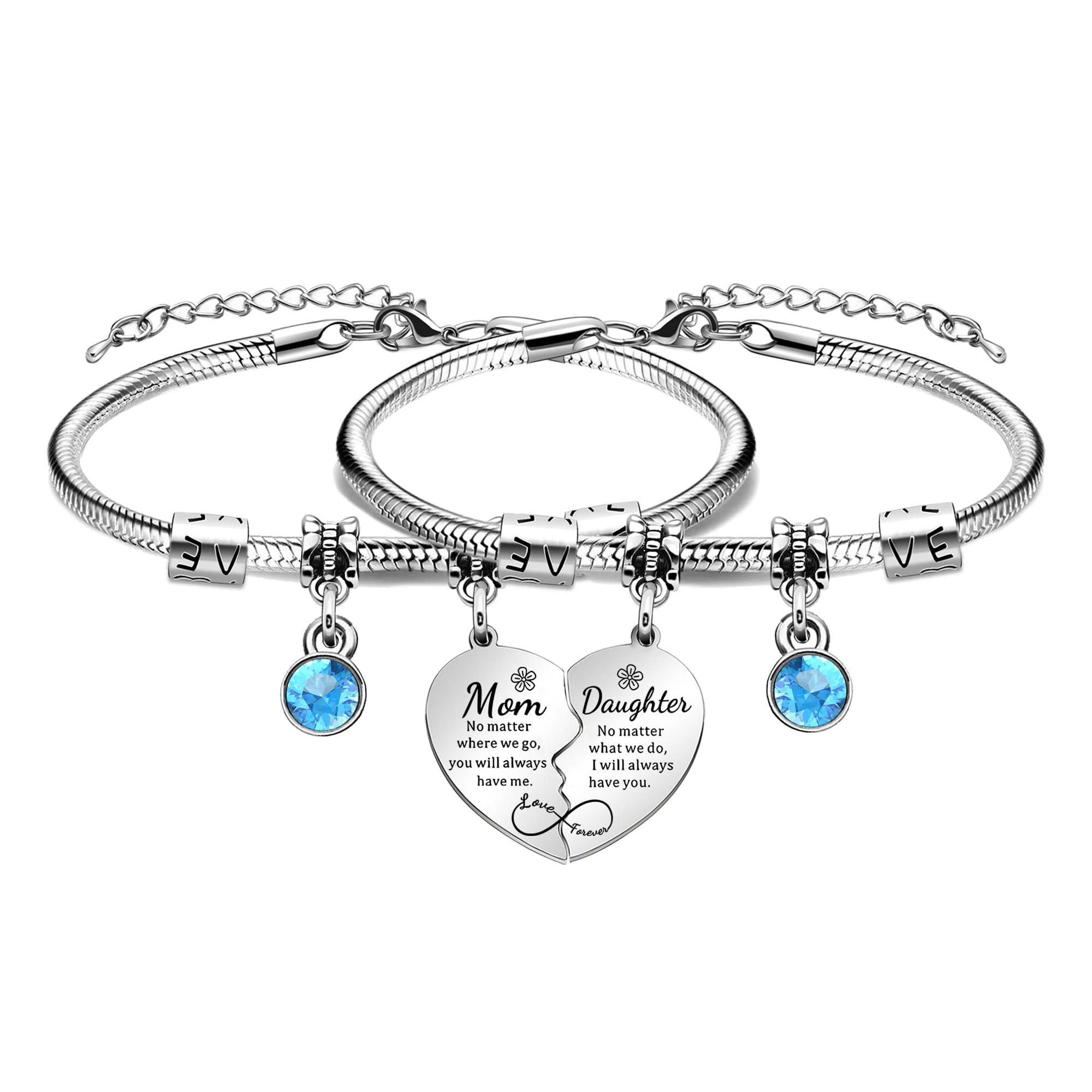 lauhonmin 2Pcs Mother Daughter Heart Matching Bangle Bracelets Set Gifts For Mom Mothers Day Birthday Christmas Presents From Daughter