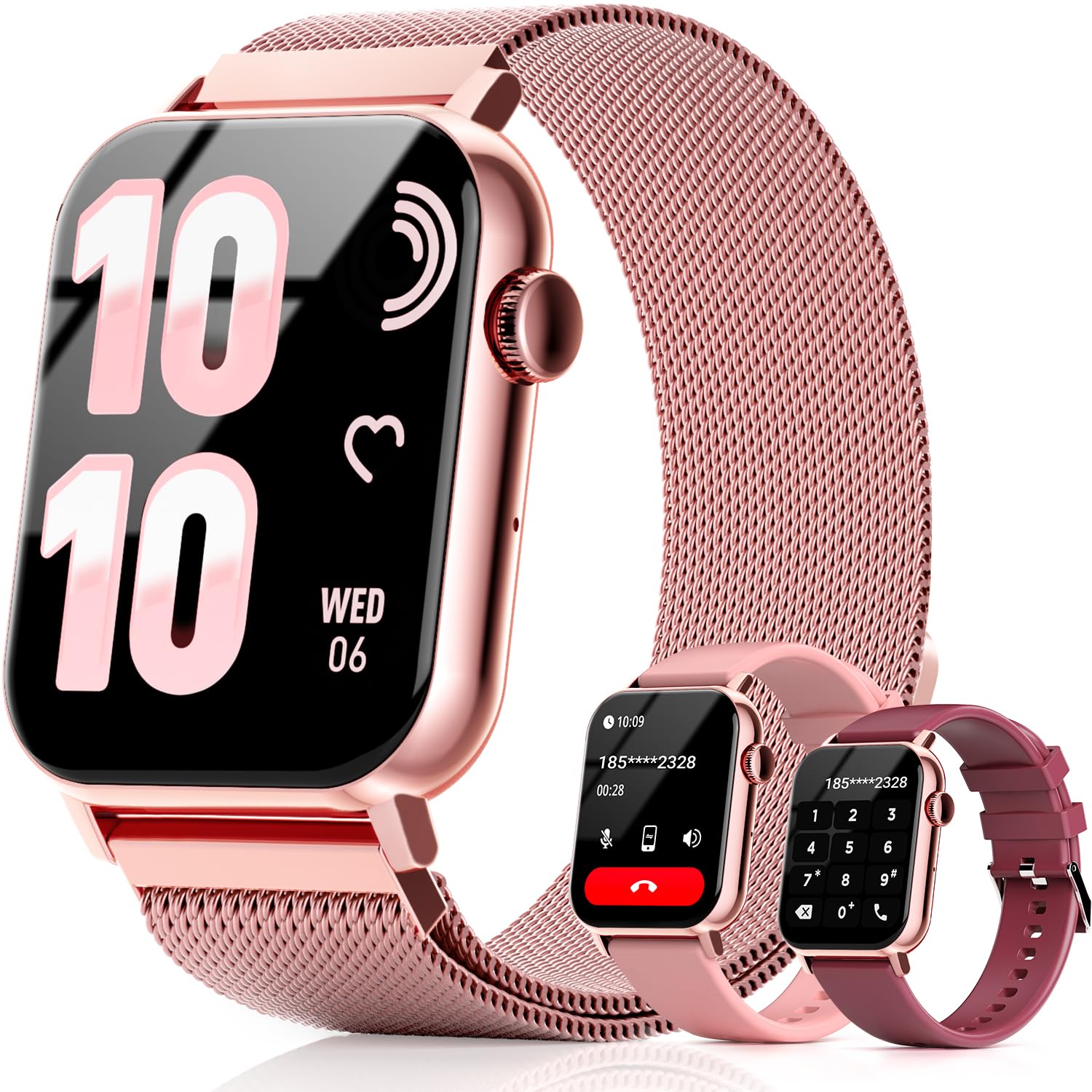 Smart Watches for Women, 1.83" HD Fitness Tracker (Answer/Make Calls), 120+ Sport Modes with Heart Rate/Sleep Monitor, IP68 Waterproof, 3 Bands, Fitness Watch for iOS Android, Pink