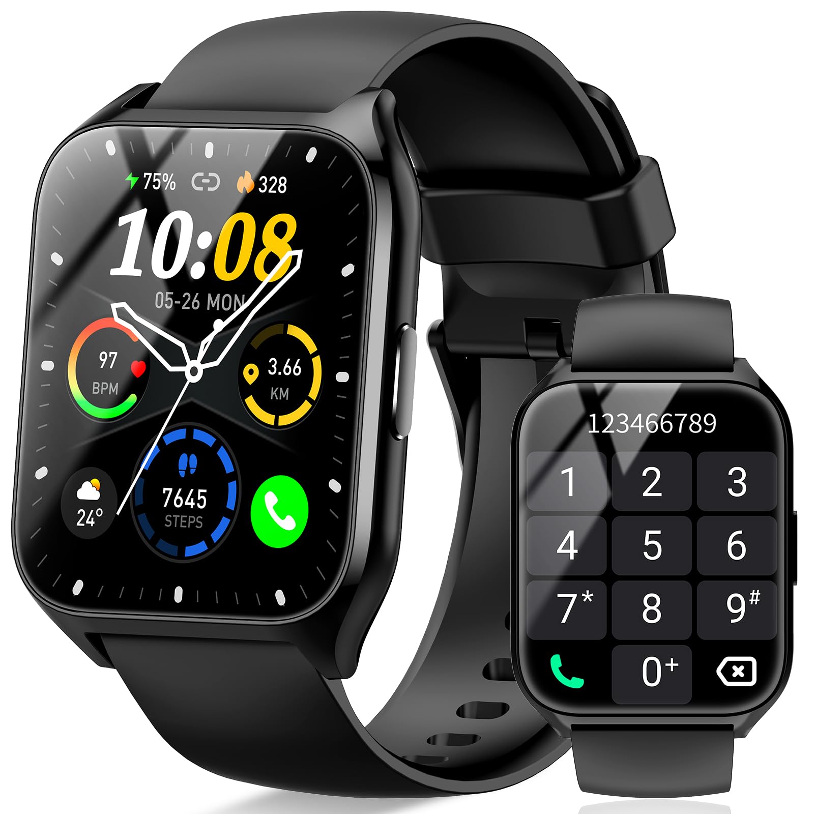 Smart Watch (Answer/Make Call), 1.85" Smartwatch for Men Women, 2025 Fitness Watch, 110+ Sport Modes/Heart Rate/Sleep Monitor/Pedometer, IP68 Waterproof Fitness Activity Tracker for Android iOS, Black