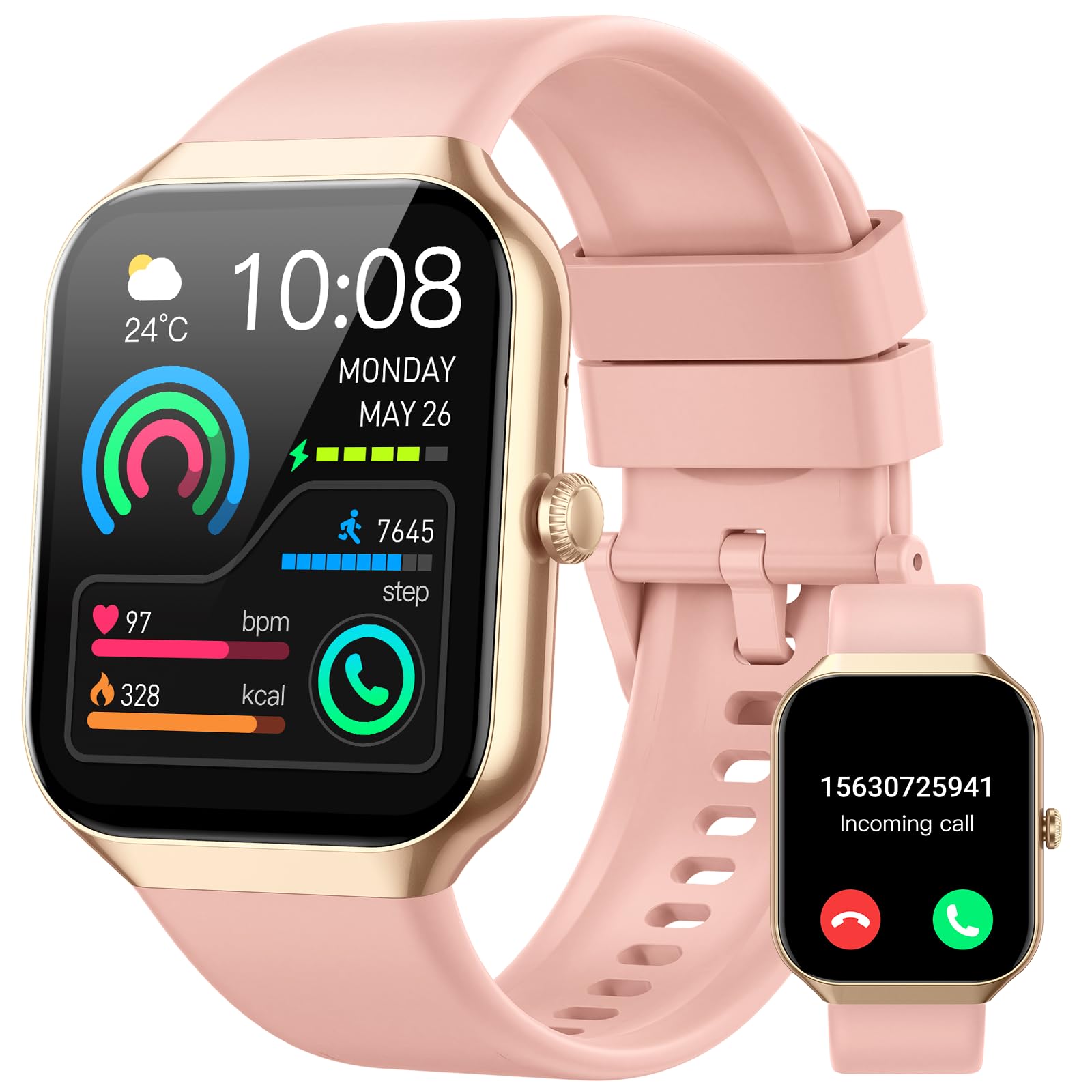 Smart Watch for Women Men, 1.96"HD Smartwatch (Answer/Make Call) with Heart Rate/Sleep Monitor/Spo2/Pedometer, New Fitness Watch 113+ Sport Modes IP68 Waterproof Activity Tracker for Android iOS Pink