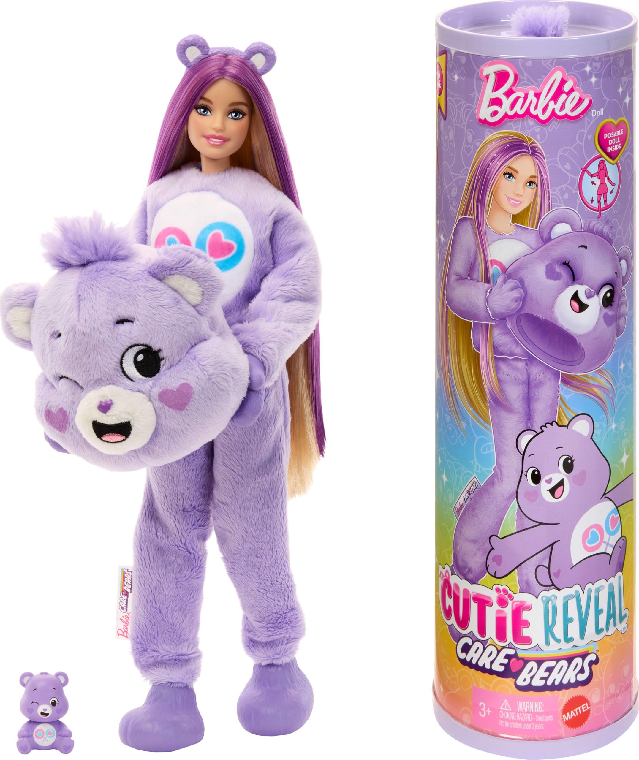 Barbie Cutie Reveal Doll & Accessories, Care Bears Series with Share Bear Costume & 10 Surprises Including Color Change & Mini Bear