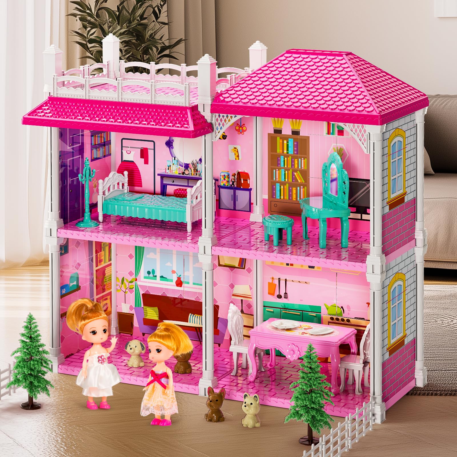 Villa Girls Toys for Kids Ages 2 3 4 5 6 7 - Girls Dolls, DlY Toddlers 4-8 Year Old Birthday Gifts, Indoor Toys, Pretend Plays Set with Accessories and Furniture, Outdoor Play for Kids