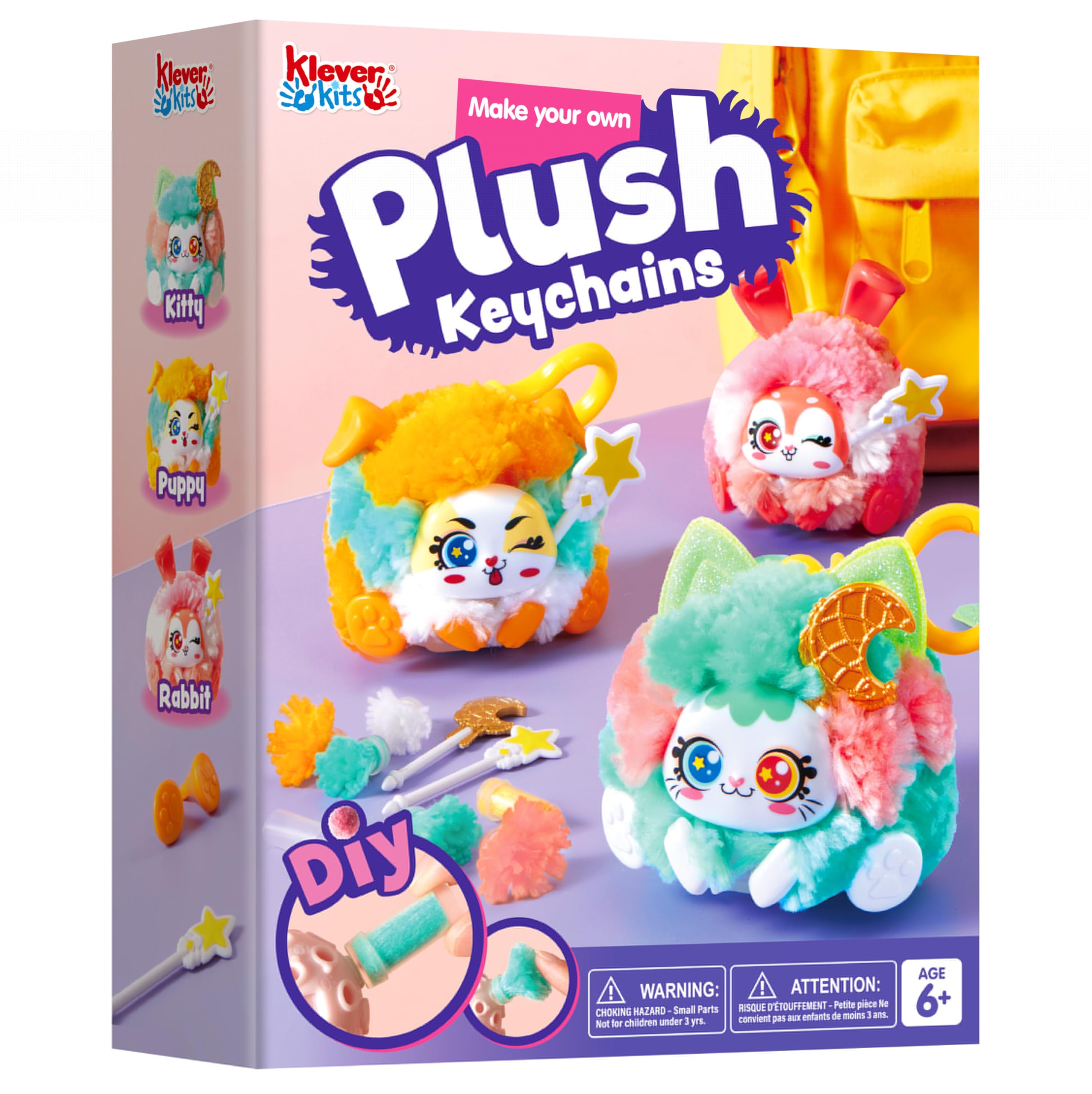 Klever Kits DIY Plush Keychain Making Craft, DIY Arts & Craft Set with 3 Models, Create Your Own Stuffed Keychain for Boys and Girls Ages 6 7 8 9