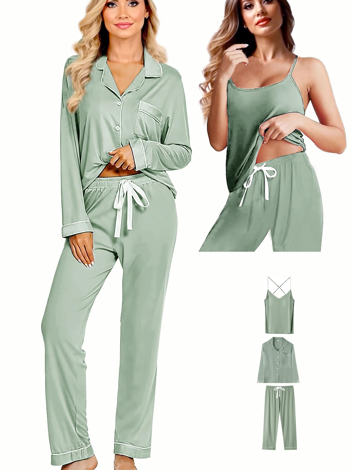 3Pcs Knit Pajamas Set For Women XS-4XL Womens Soft Pajama Sets Sexy Cami Pj Sets Sleepwear Loungewear Nightwear