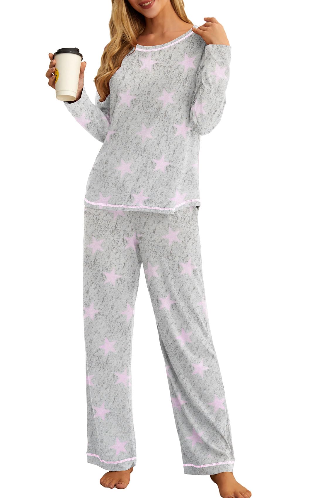 PrinStory Women's Pajama Set 2025 Lounge Sets Long Sleeve Sleepwear Soft 2 Piece Pjs with Pockets