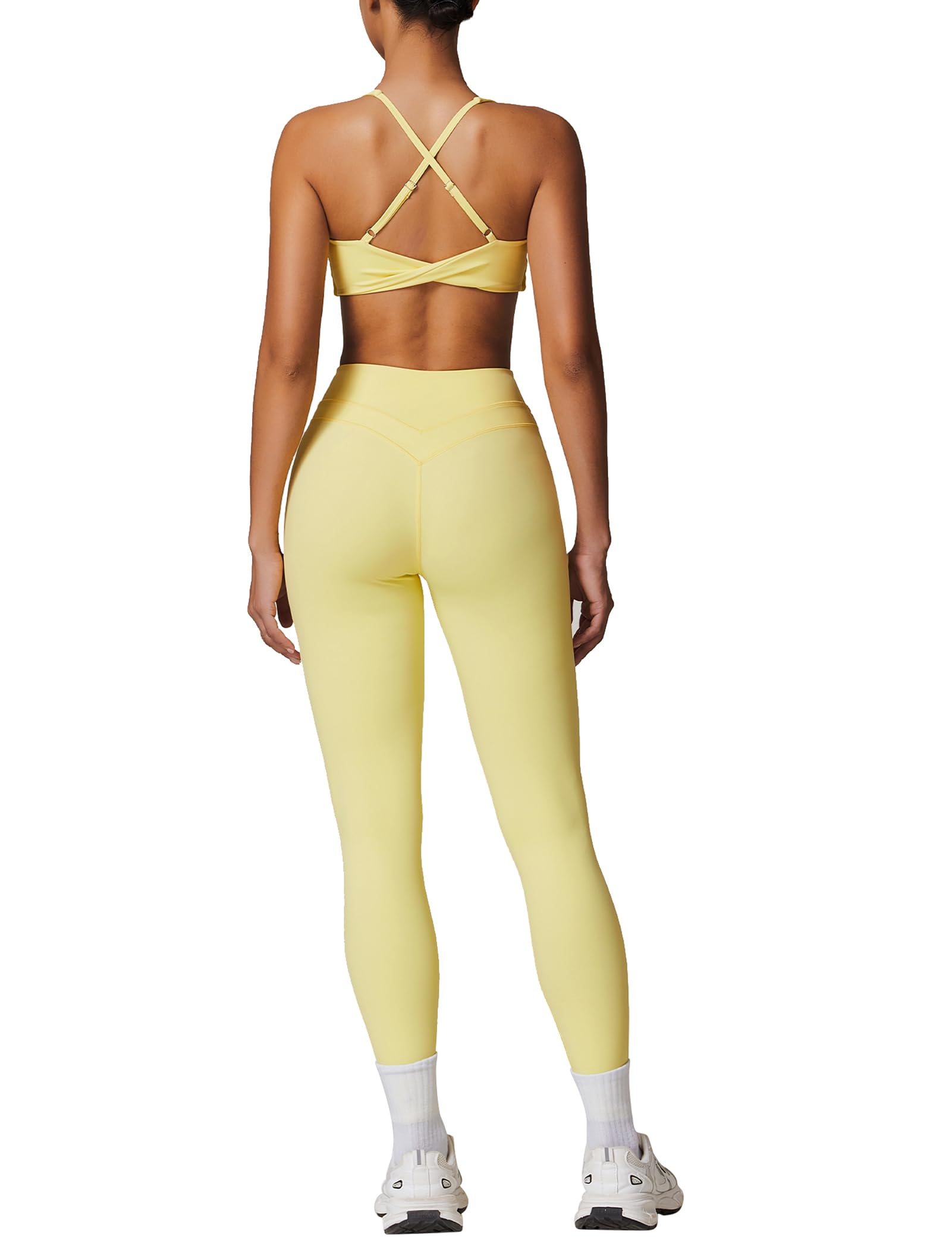 Womens Workout Sets Adjustable Straps Sports Bras and High Waist Leggings Sets Pilates 2 Piece Outfits for Women