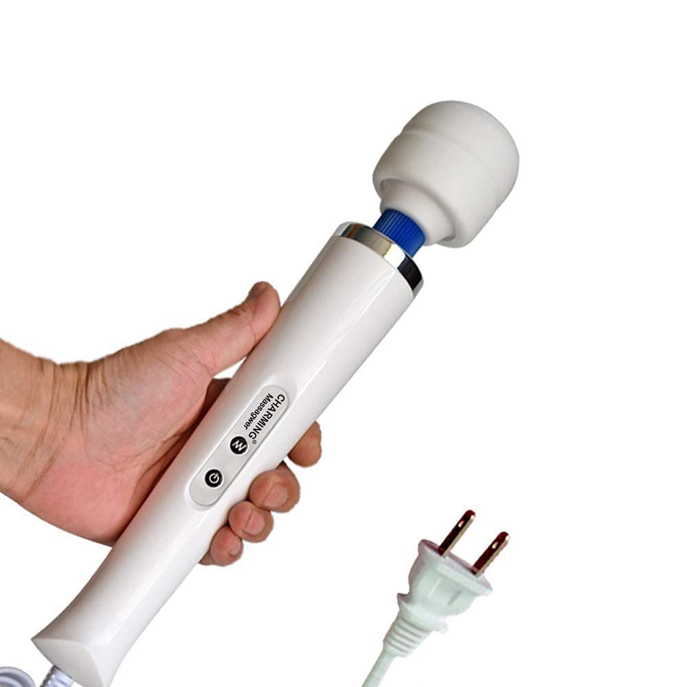 CHARMING 10 Speeds Wired Powerful Handheld Electric Back Massager with Strong Vibration, Personal Therapy Massager for Sports Recovery, Muscle Aches, Body Pain (White)