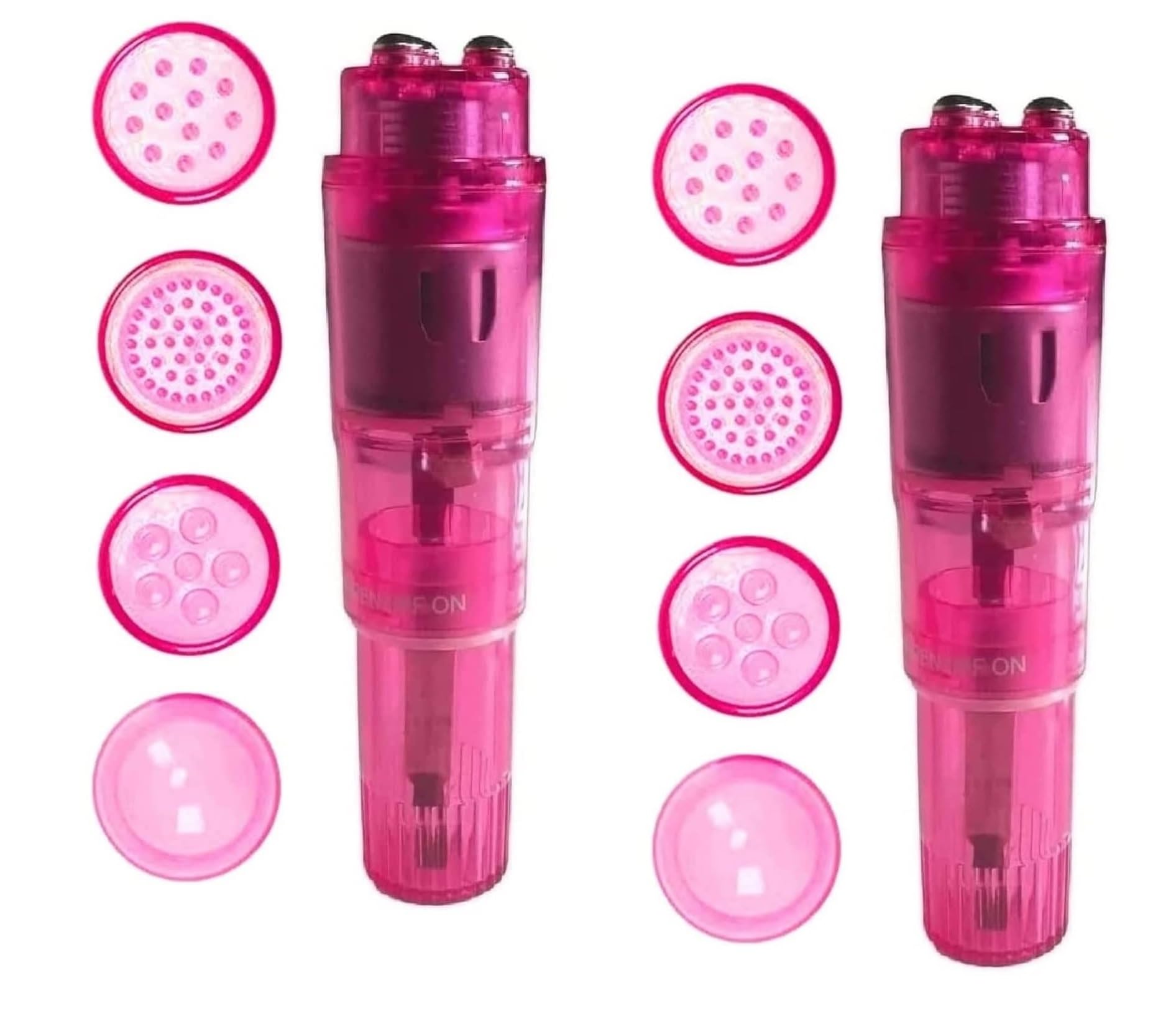 Mini Portable Small Vibrating Massage Body Tool 4 Heads Massager Pocket for Women Neck Shoulder Face Back Foot Muscles (2PK Pink)