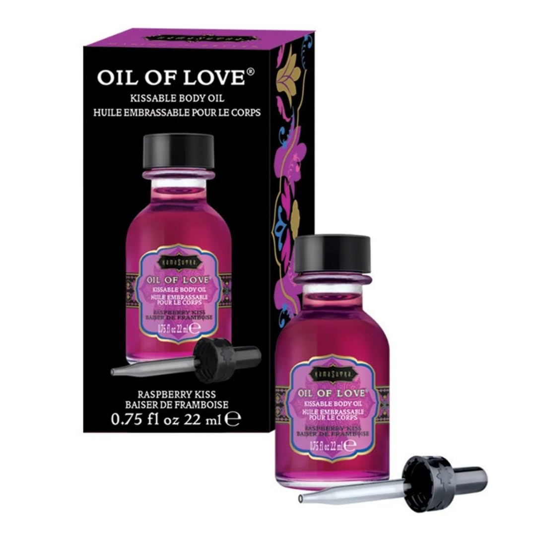 KAMA SUTRA Oil of Love Raspberry Kiss - .75 fl oz - Kissable Warming Body Topping for Oral Foreplay Fun, Delicious Lickable Flavor for Couples, Women, and Men. Water-Based.