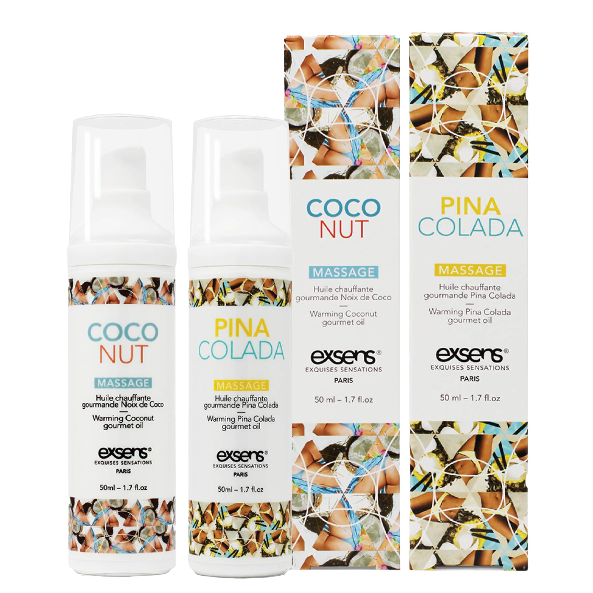 Exsens Warming Massage Oil Coconut and Pina Colada Flavors, for Men, Women and Couples, All Natural, 2 Pack