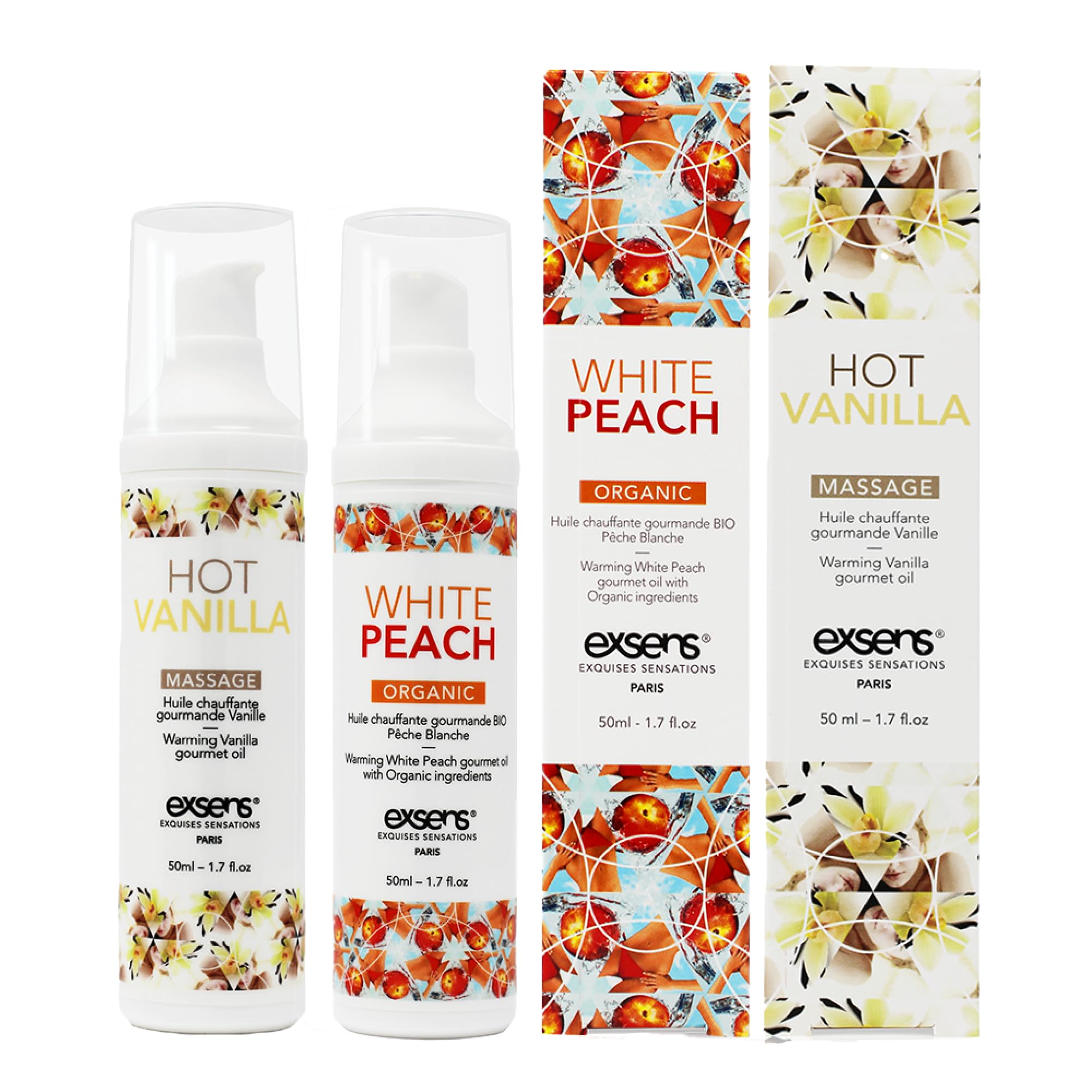 Exsens Edible Orange Creamsicle Warming Massage Oil Duo, Couples Body Oil for Date Night, All Natural Sensual Massage Gel Formula, 1.7 fl oz Each, 2 Bottles
