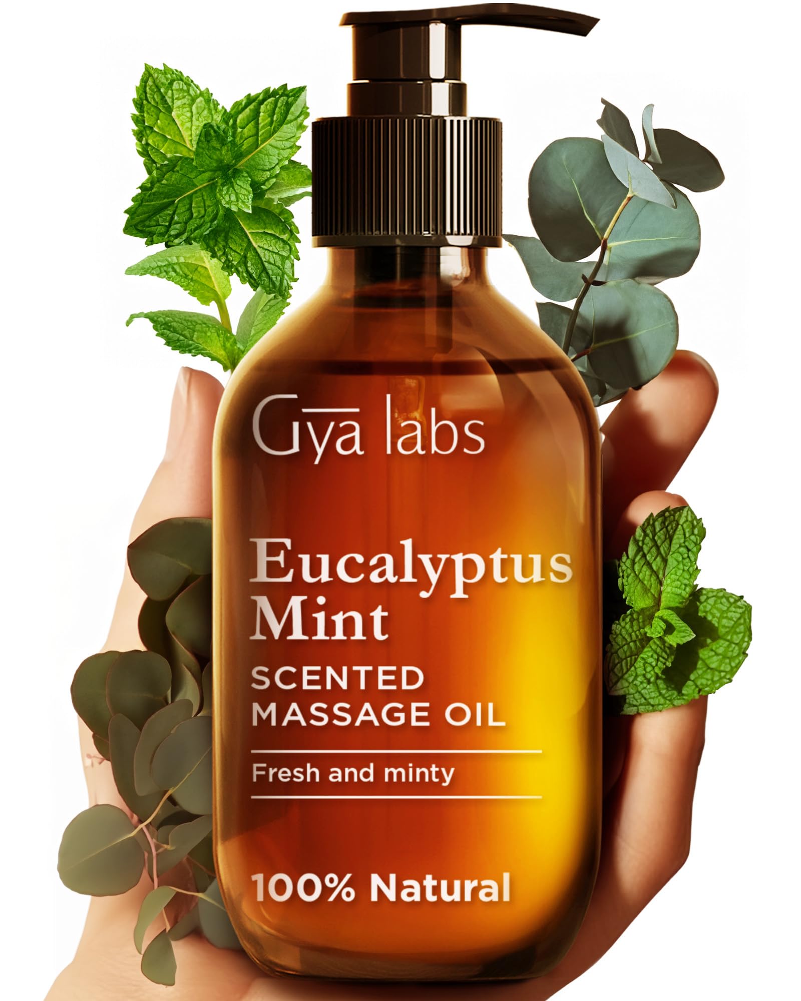Gya Labs Eucalyptus Mint Massage Oils - 6.76 Fl Oz - 100% Pure Natural Refreshing Aromatherapy Body Massage Oil for Sore Muscles - with Jojoba, Argan, Sunflower, Almond, Vitamin E & Eucalyptus