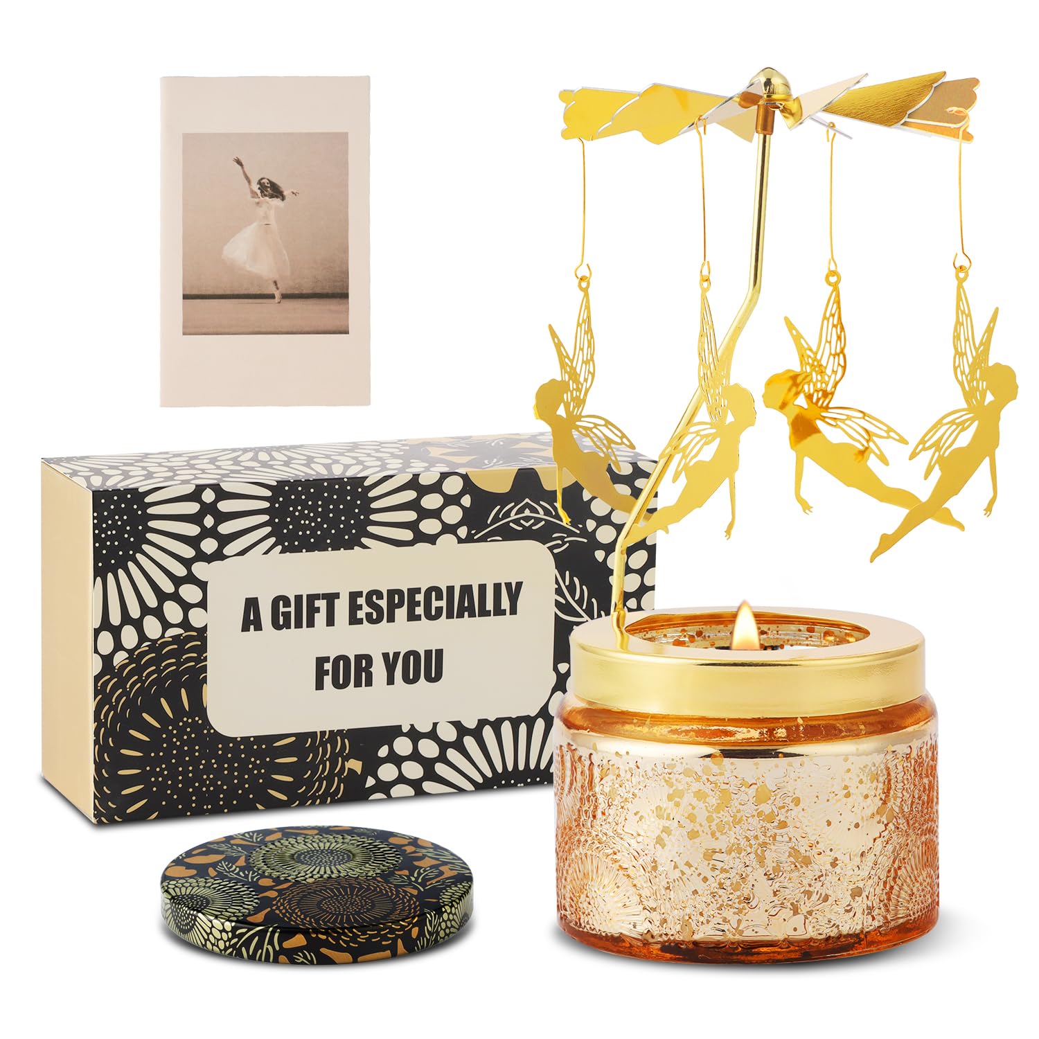 Birthday Gifts for Women, Magic Fairy Rotatable Candle Set for Friends Girls Grandma, Home Scented Candles Gift, for Mother's Day, Valentines, Thanksgiving, Christmas, Anniversaries