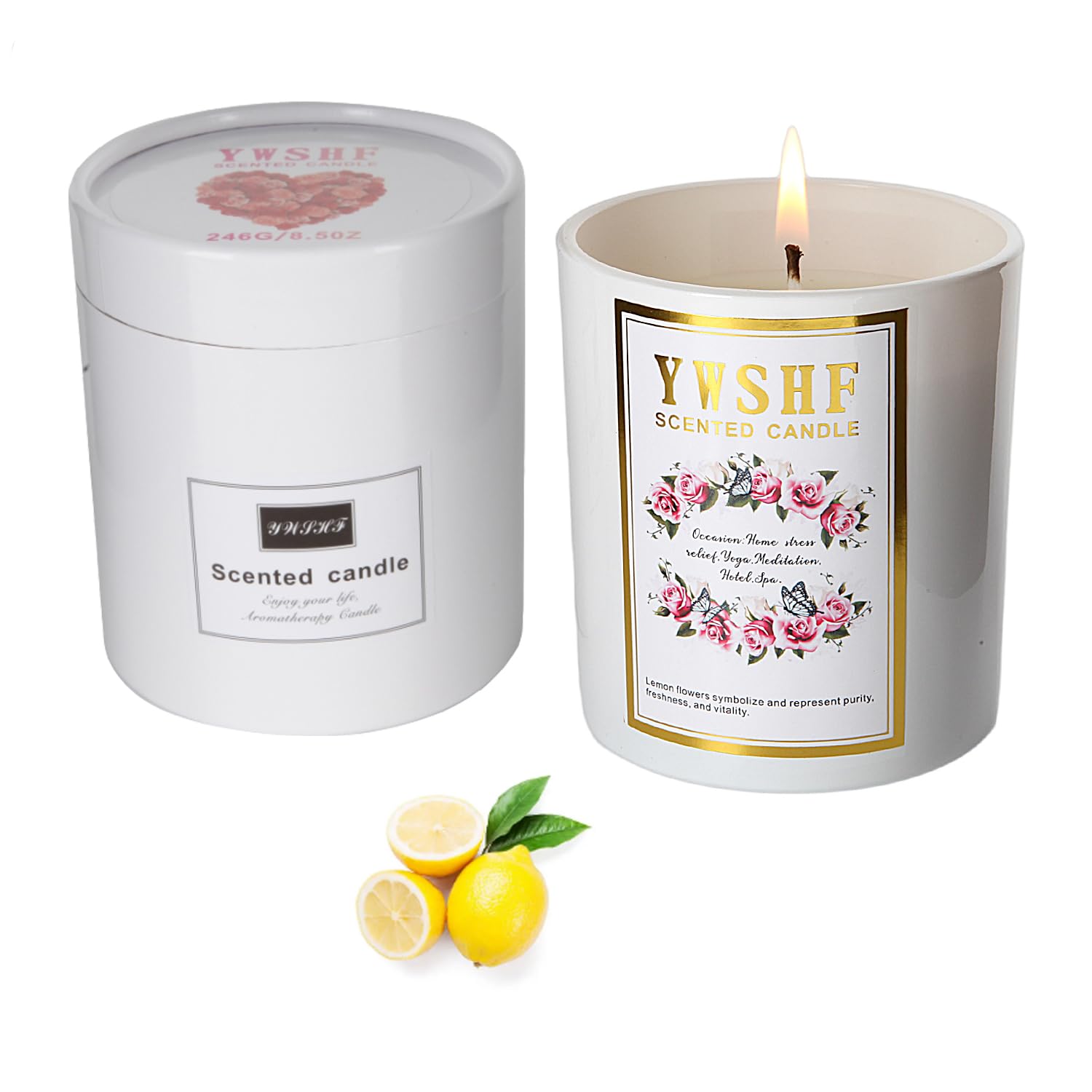 YWSHF Lemon Candles for Home Scented Eucalyptus Christmas Candle Gift for Women,Men,8.5oz Aromatherapy Candles for Stress Relax Birthday Valentine,Bath,Yoga,Mother's Day (Lemon)